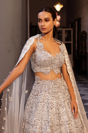 Platinum Raw Silk & Organza Bridal Lehenga